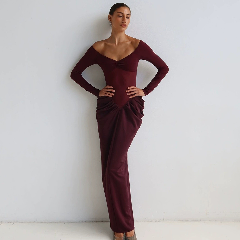ZARA New Arrival Elegant Low Cut Layered Waist Cinching Sexy Slit Maxi Dress